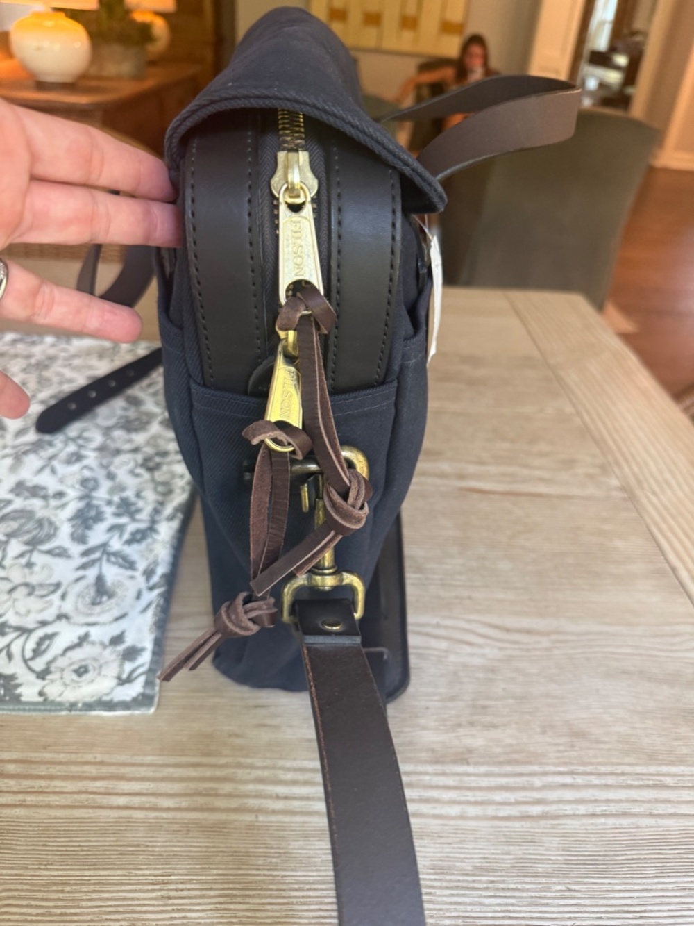 FILSON NWT Navy Blue Original Briefcase with Brown Leather Trim - Picture 8 of 11